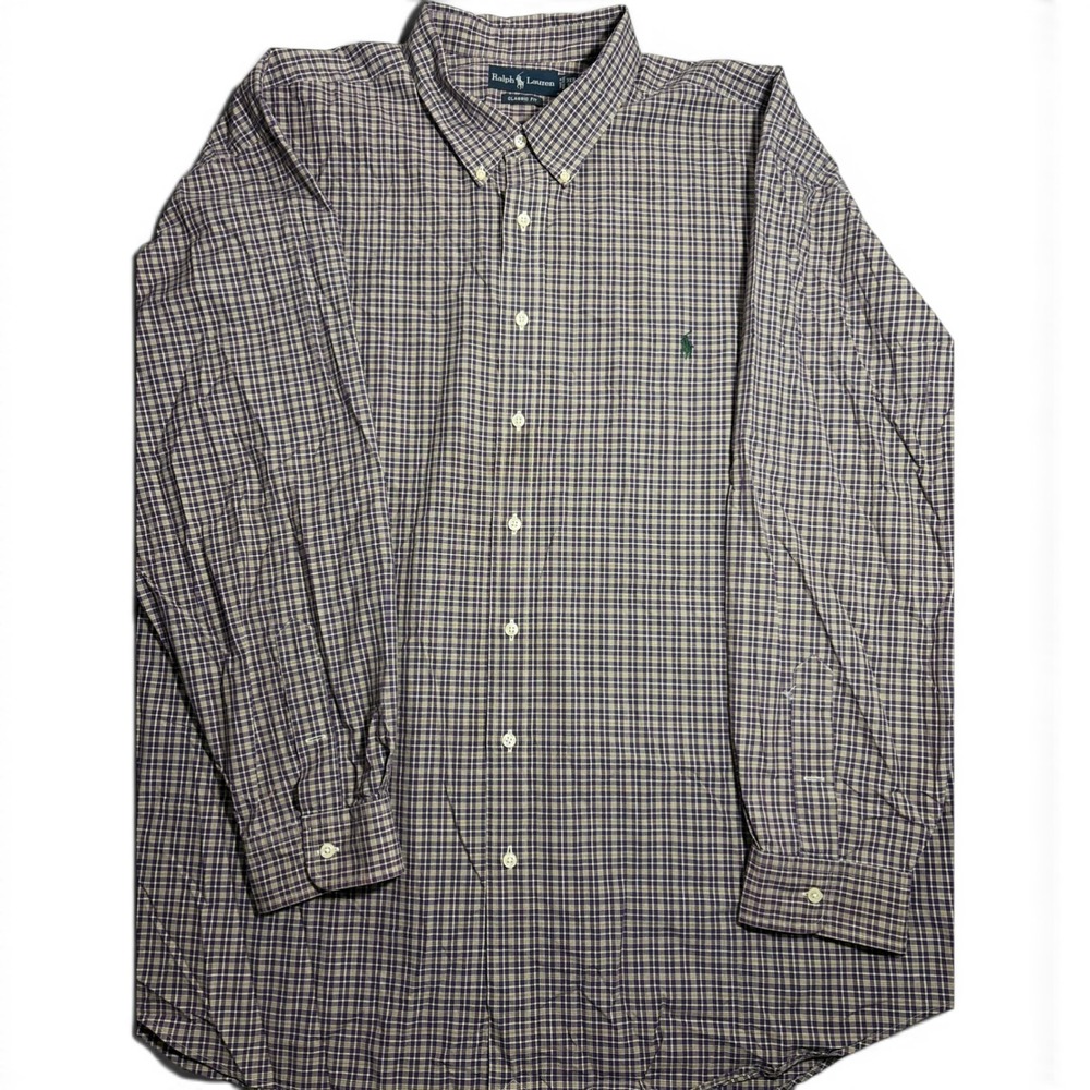 Ralph Lauren Classic Fit Purple Check Shirt Mens 3XB Big Long Sleeve Cotton